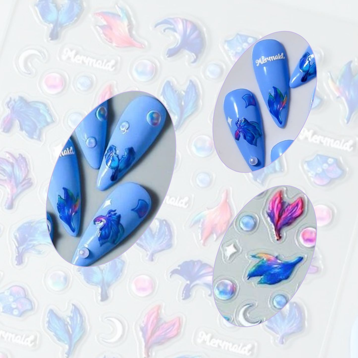 Blue Mermaid Tails & Pearls Nail Patterns