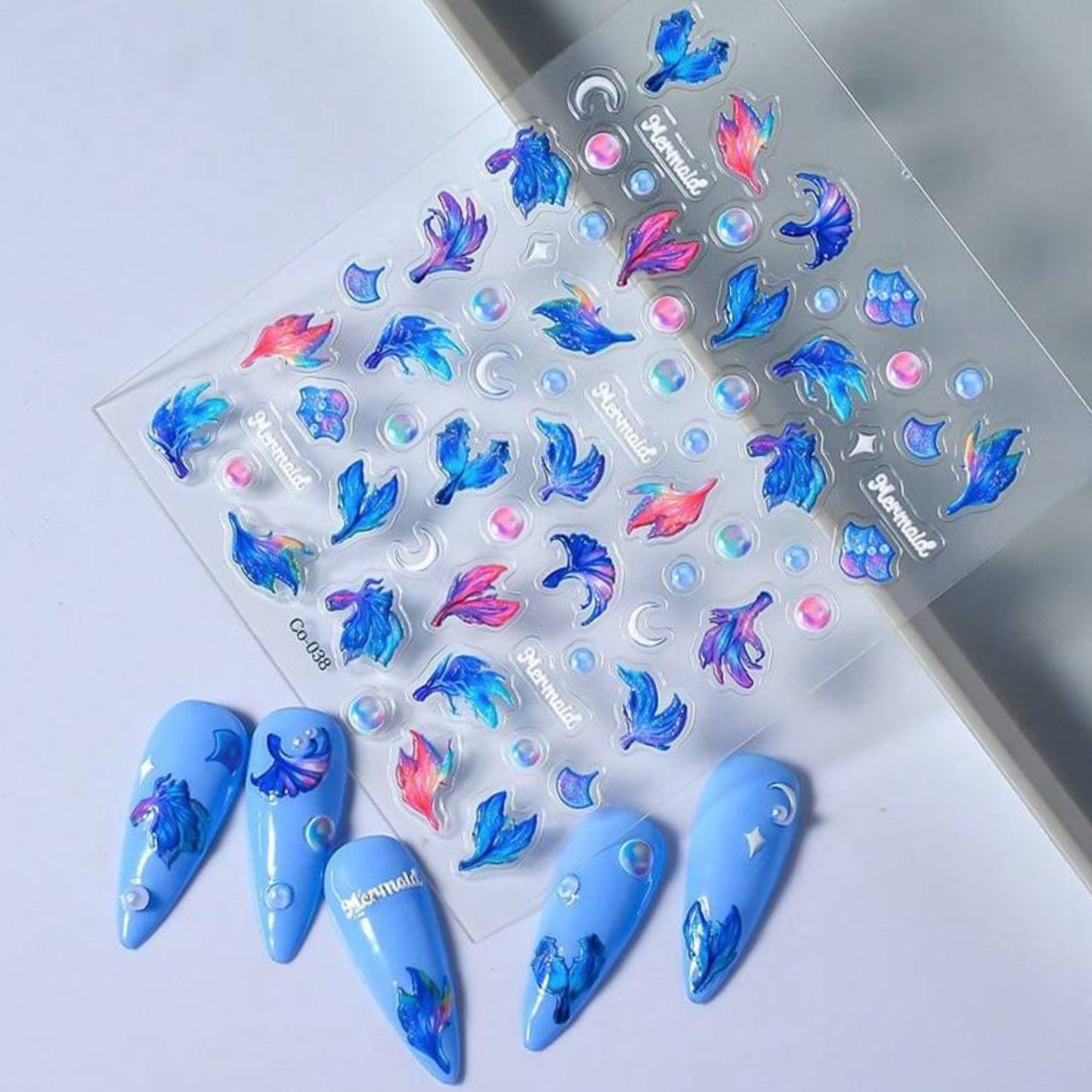 Blue Mermaid Tails & Pearls Nail Patterns