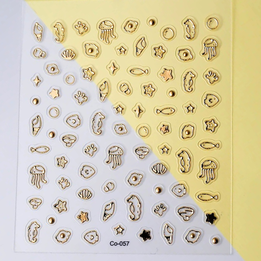 Metallic Gold Sea Creatures Nail Stickers