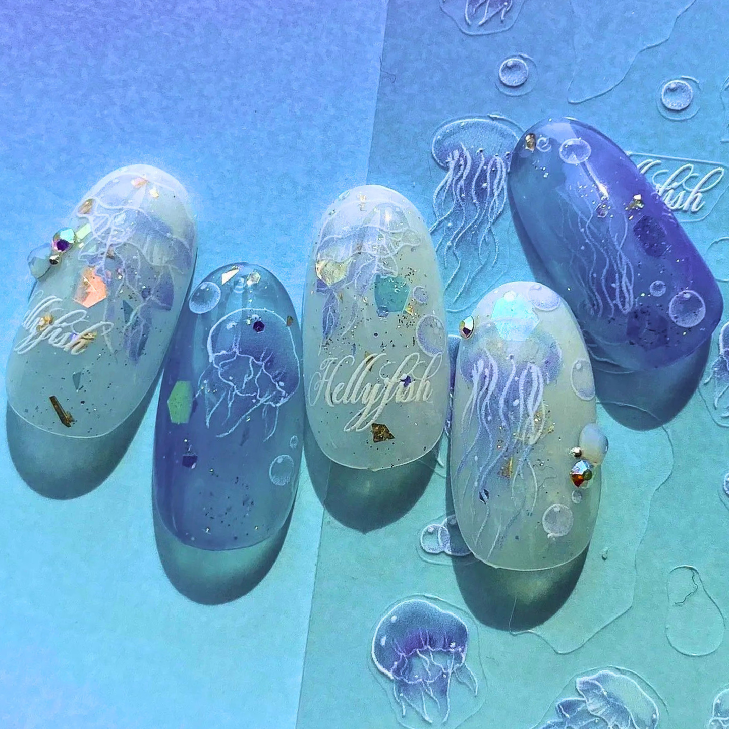 Blue & White Jellyfish Nail Sticker Decal Designs