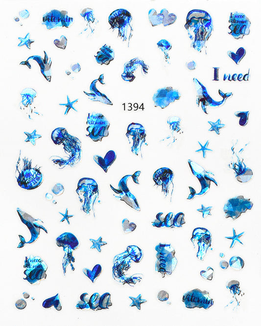 Deep Sea Life Blue 2D Nail Art Decals