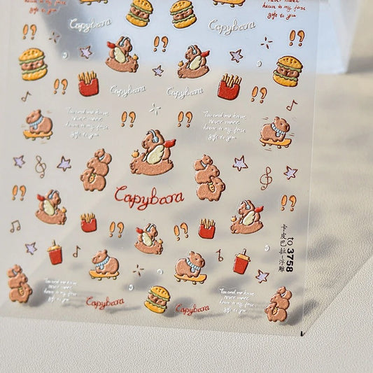 Capybara Winter Food Nail Art