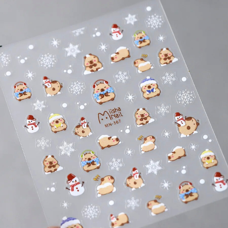 Capybara Snowy Christmas Nail Art