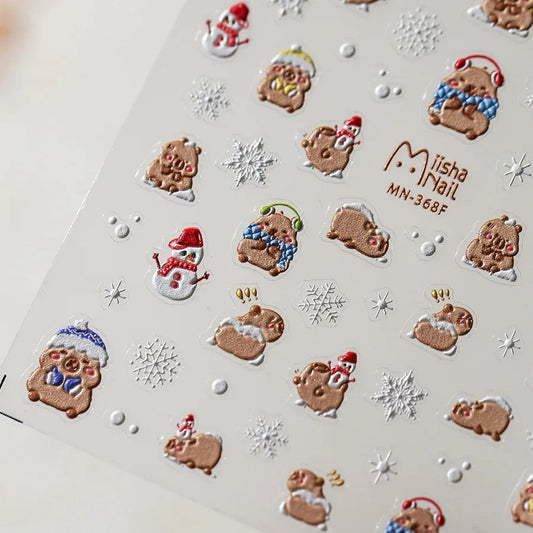 Capybara Snowy Christmas Nail Art