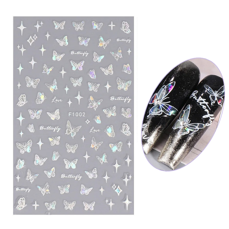 White Elegant Butterfly Animal Print Nail Art Decals