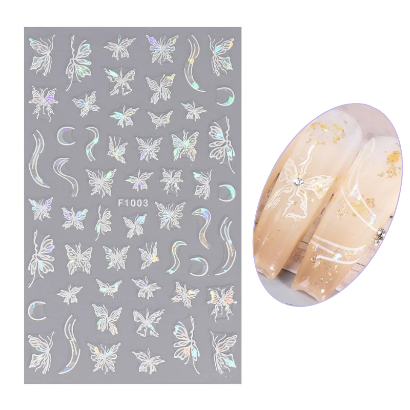 White Elegant Butterfly Animal Print Nail Art Decals