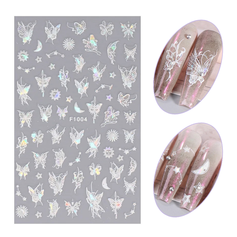 White Elegant Butterfly Animal Print Nail Art Decals