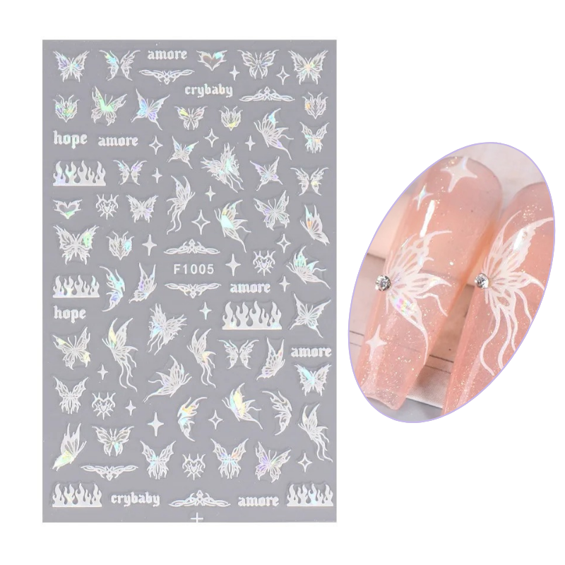 White Elegant Butterfly Animal Print Nail Art Decals