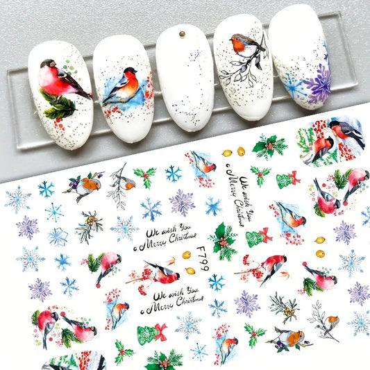 Winter Bird & Floral Nail Stickers