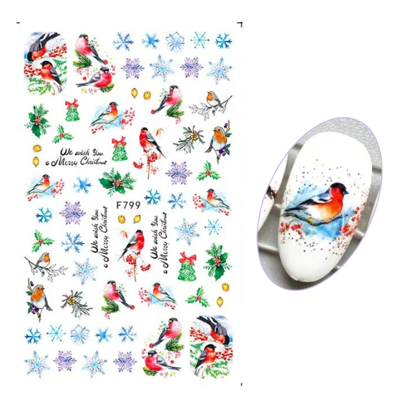 Winter Bird & Floral Nail Stickers