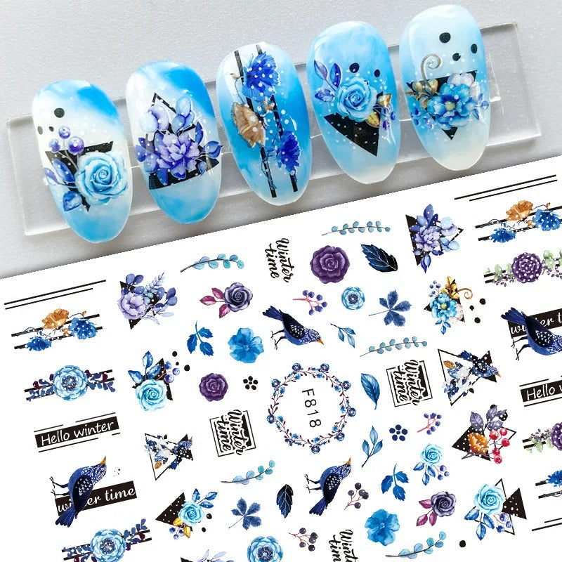 Winter Bird & Floral Nail Stickers