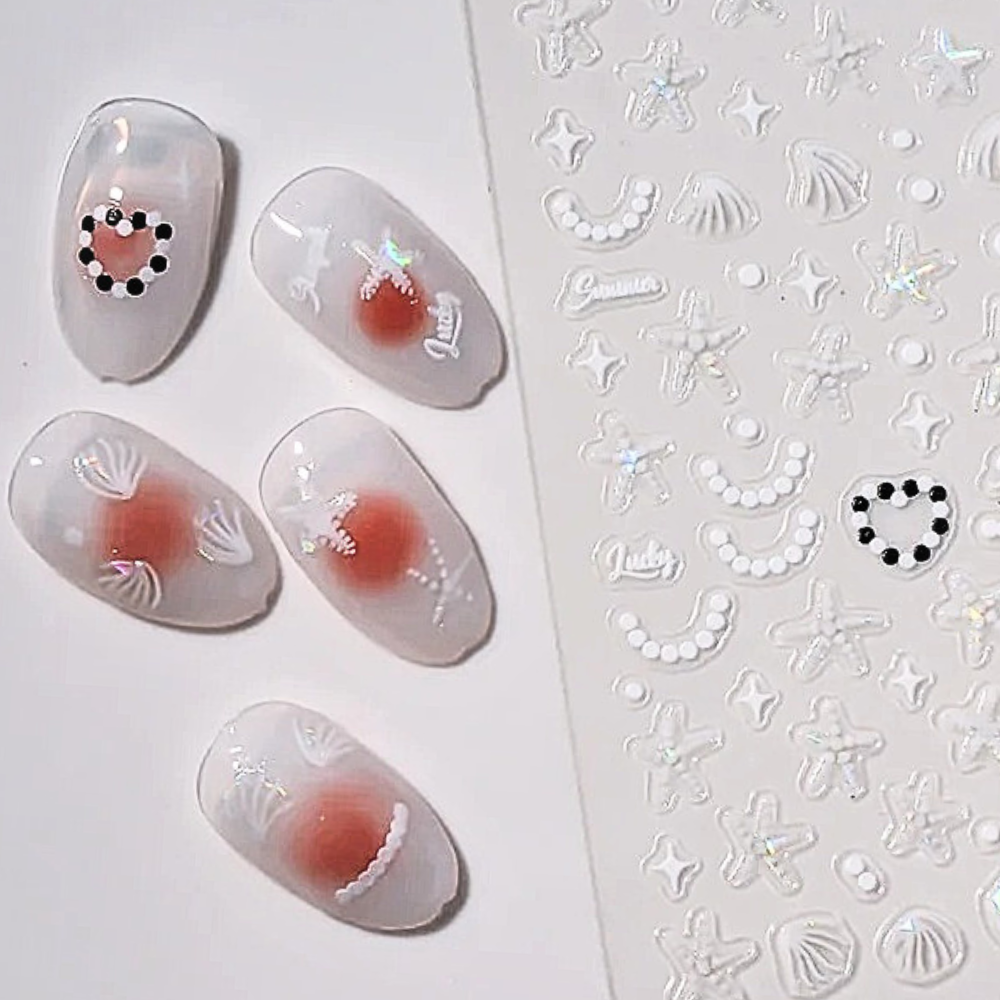 Pearl & Star White Seashell Nail Stickers