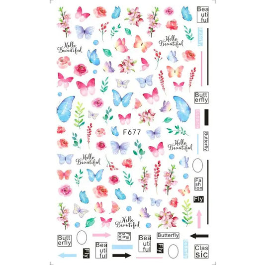 Pink Butterfly Flower 2D Animal Print Nail Decals