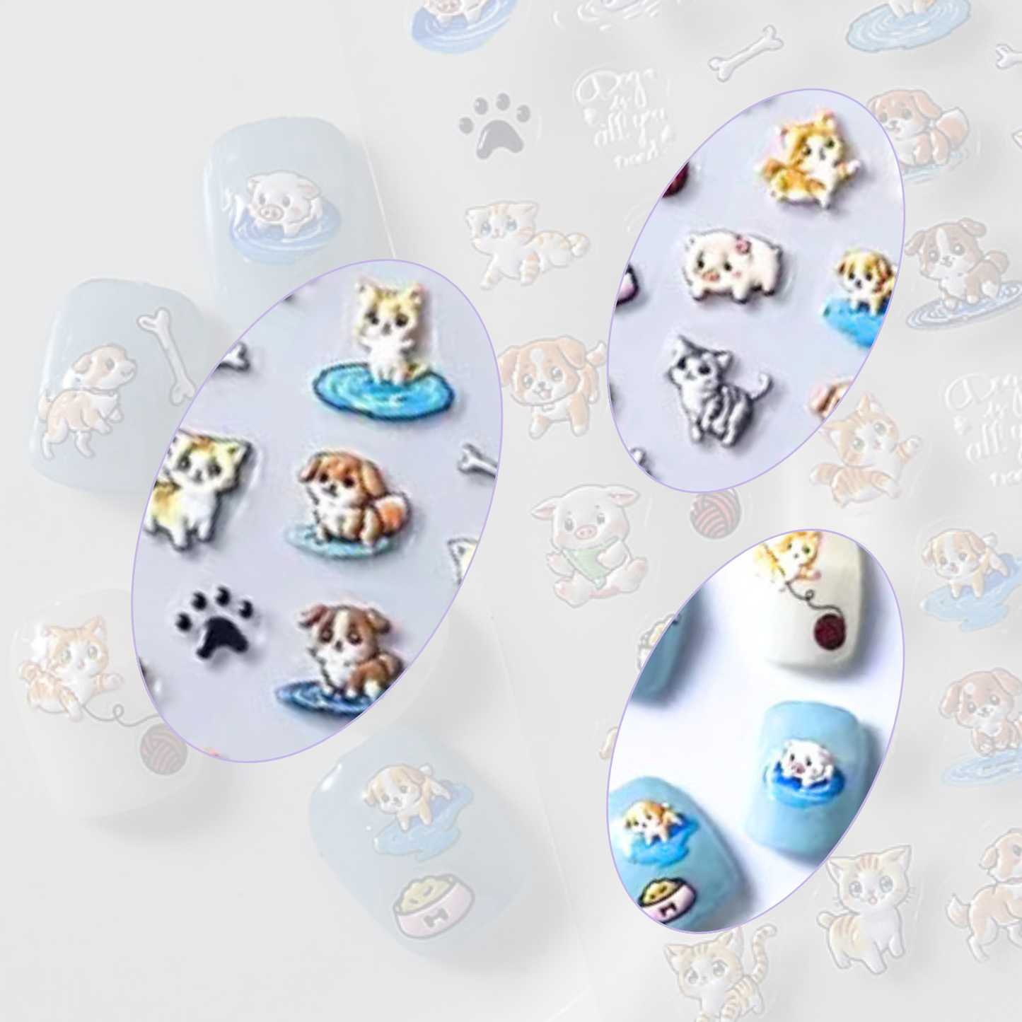 Playful Animal Mix Print Nail Sticker 5D