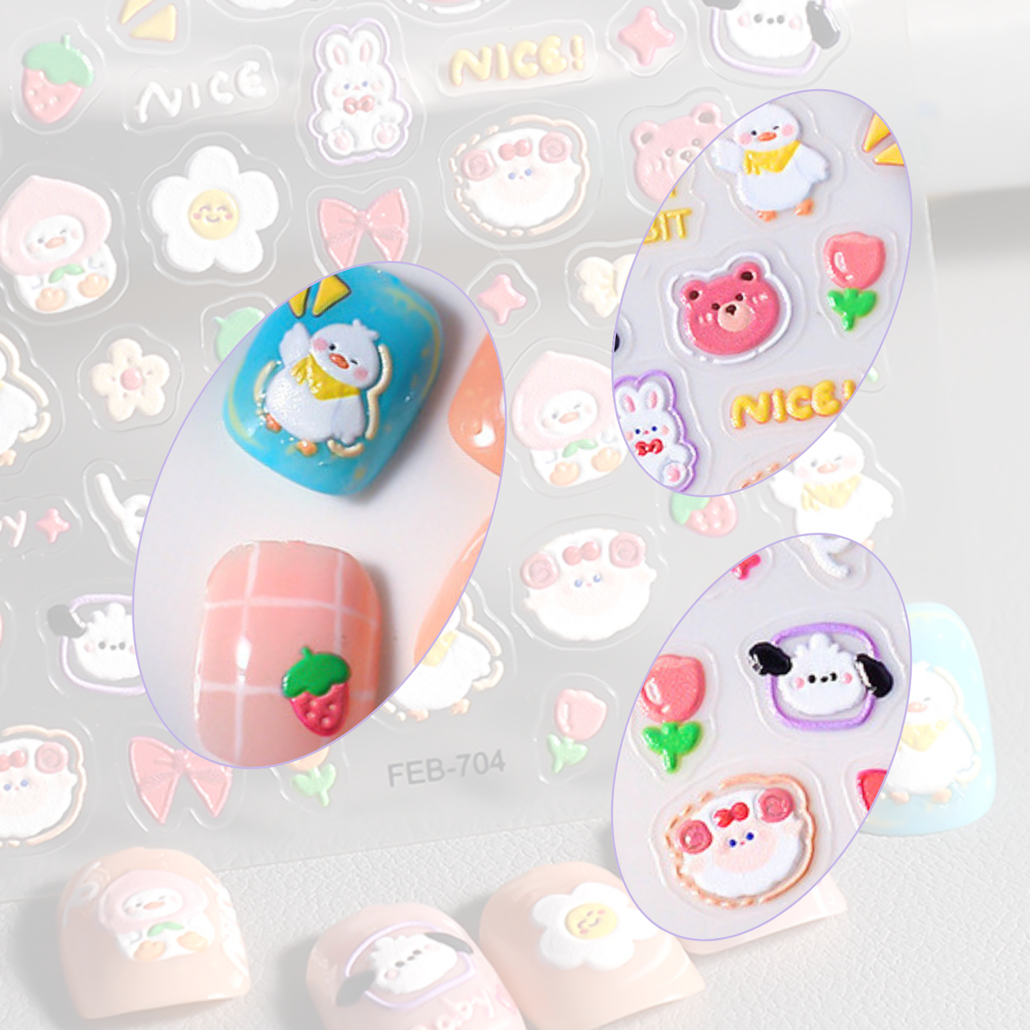 Playful Animal Mix Print Nail Sticker 5D