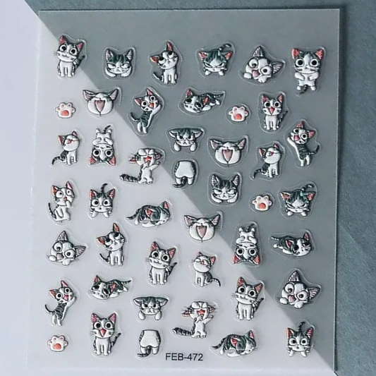 Playful Gray Kitten Nail Print Stickers