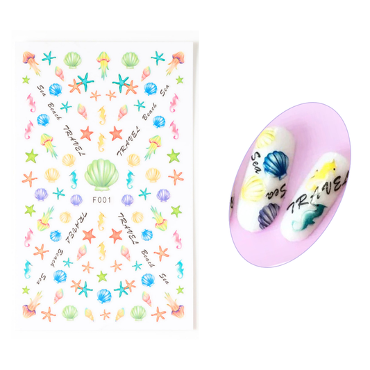 Pretty Seashell Water Creatures Nail Decals in 2D