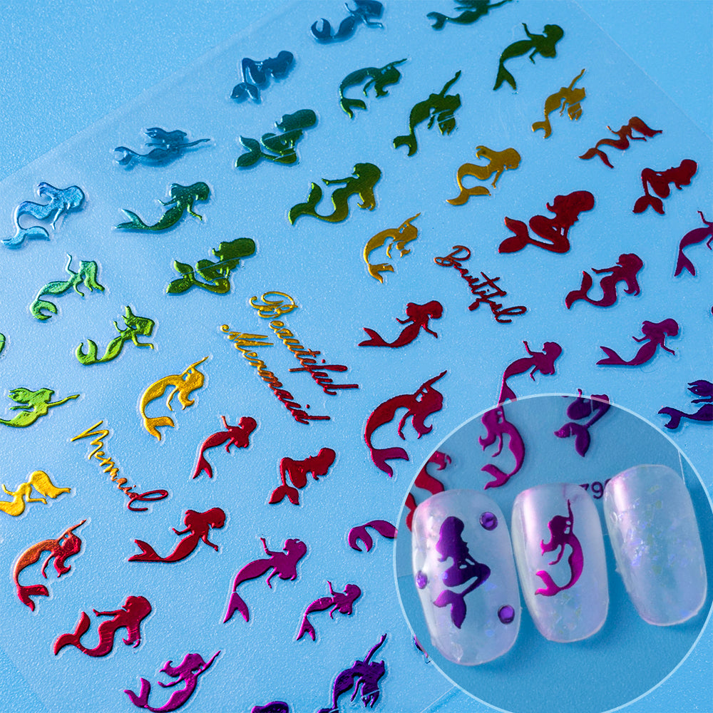 Mermaid Rainbow & Color Silhouette 3D Nail Sticker Patterns